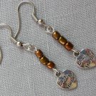 Best friend heart charm brown glass bead earrings