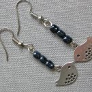 Silver bird charm grey glass bead earrings Silver bird charm grey glass bead earrings