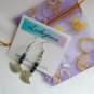 Silver bird charm grey glass bead earrings