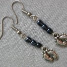 Foot feet footprints charm grey glass bead earrings