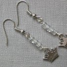 Princess crown charm clear glass bead earrings