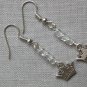 Princess crown charm clear glass bead earrings