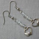 Heart with wing charm clear glass bead earrings