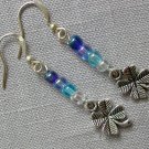 Blue ombre glass bead four leaf clover charm earrings Blue ombre glass bead four leaf clover charm earrings