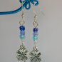 Blue ombre glass bead four leaf clover charm earrings