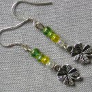 Green yellow ombre glass bead four leaf clover charm earrings