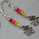 Red orange yellow ombre glass bead four leaf clover charm earrings Red orange yellow ombre glass bead four leaf clover charm earrings