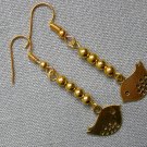 Gold bird charm small bead earrings Gold bird charm small bead earrings