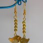 Gold bird charm small bead earrings