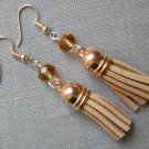 Light brown crystal bead tassel vegan leather rose gold earrings Light brown crystal bead tassel vegan leather rose gold earrings