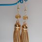 Light brown crystal bead tassel vegan leather rose gold earrings