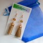 Light brown crystal bead tassel vegan leather rose gold earrings