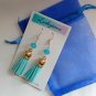Aqua blue crystal bead rose gold vegan leather tassel earrings