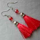 Red crystal rondelle bead tassel silver earrings Red crystal rondelle bead tassel silver earrings
