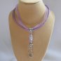 Cat charm crystal bead pendant on aqua blue purple organza necklace
