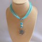 Snowflake charm crystal bead aqua organza ribbon necklace