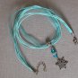 Snowflake charm crystal bead aqua organza ribbon necklace