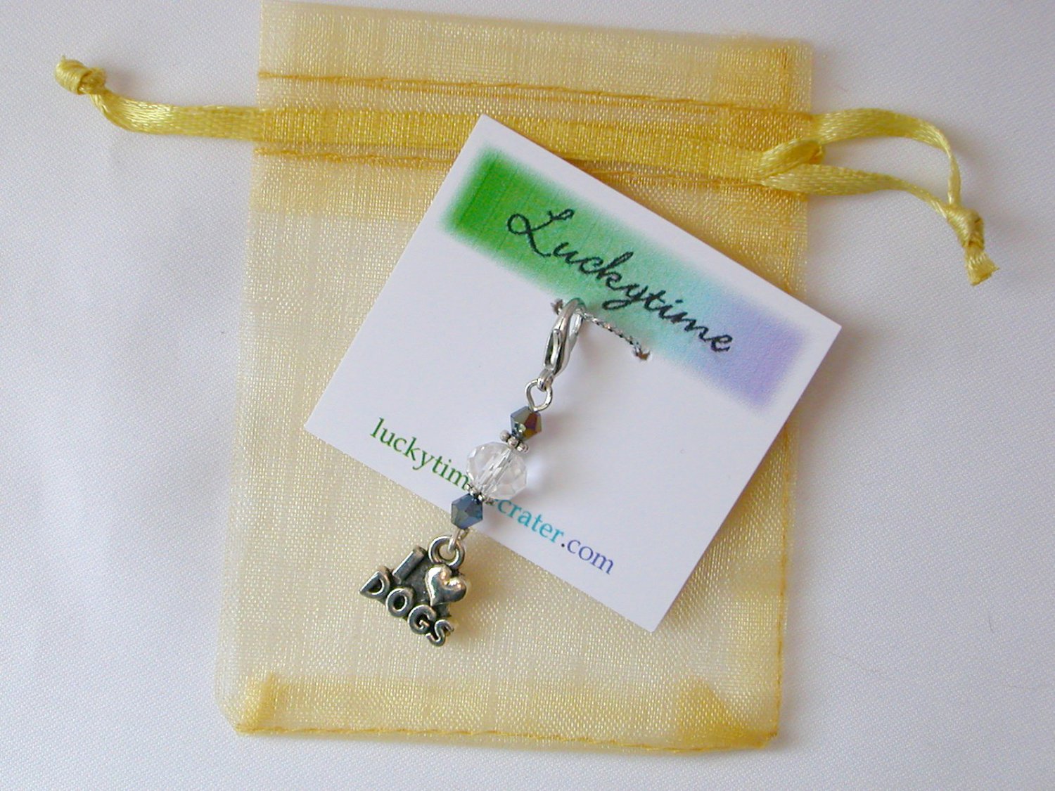 I Love Dogs Purse Zipper Charm clear crystal bead