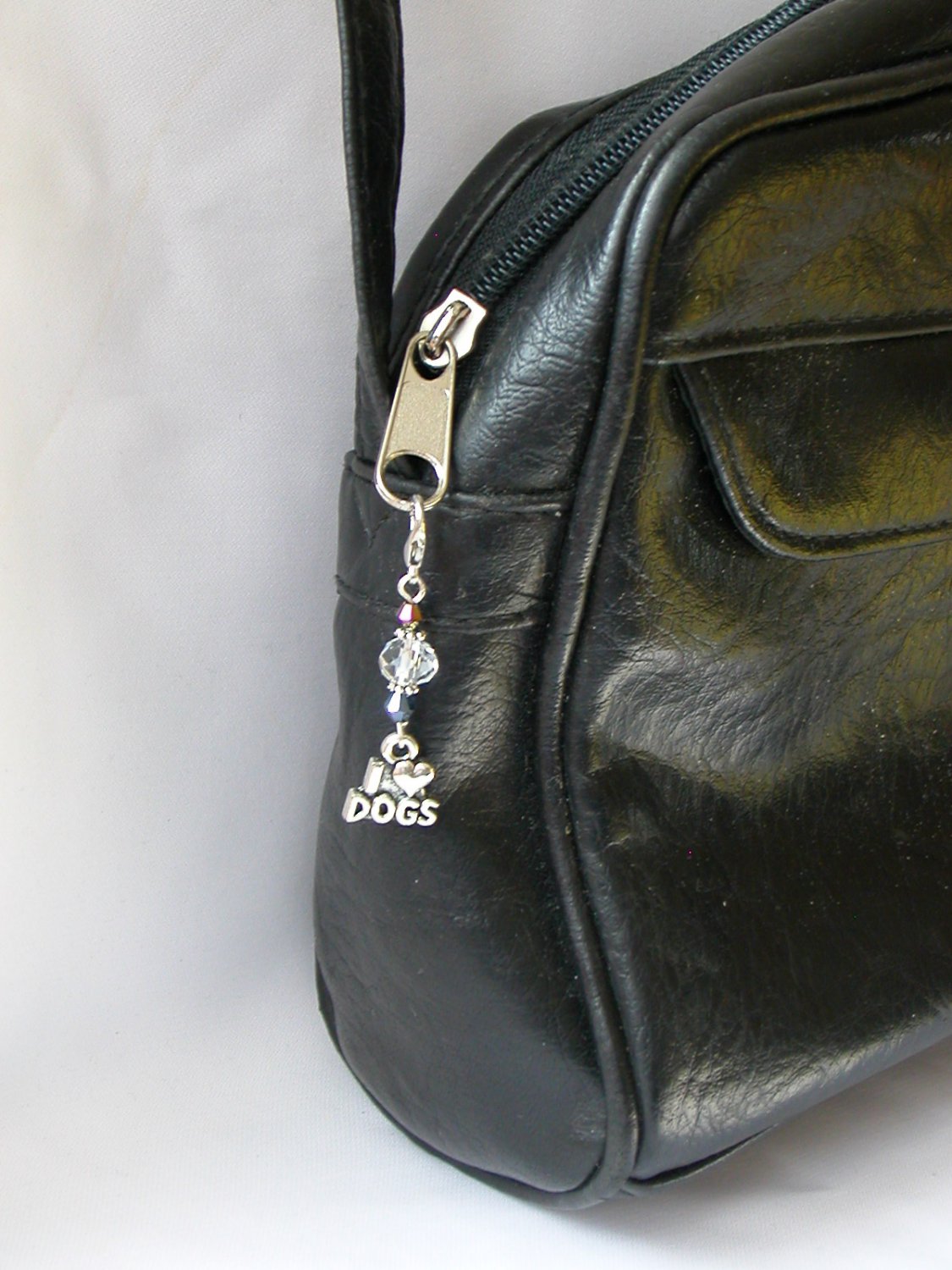 I Love Dogs Purse Zipper Charm clear crystal bead