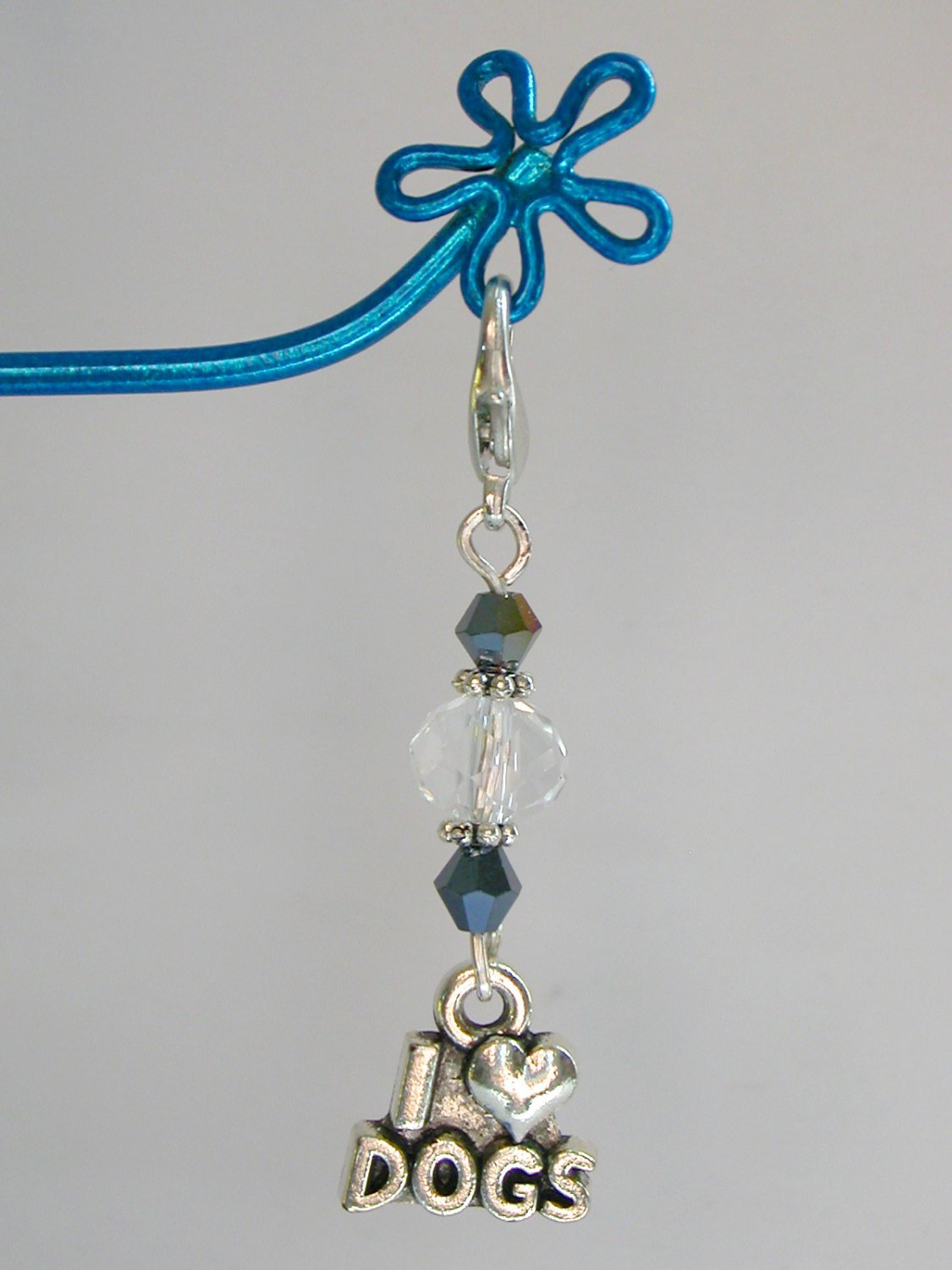 I Love Dogs Purse Zipper Charm clear crystal bead