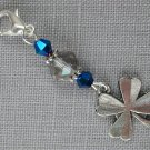 Clover Purse Zipper Charm metallic blue grey crystal bead