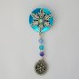 Snowflake charm aqua blue crystal bicone dangle lapel pin