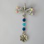 Dragonfly charm blue crystal bicone bead dangle lapel pin