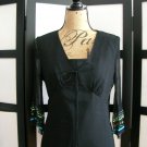 Spenser Jeremy black empire silk blue green ribbon 3/4 sleeve top M