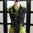 Dress U black yellow flower ruffle lace grommet tie sleeveless top S