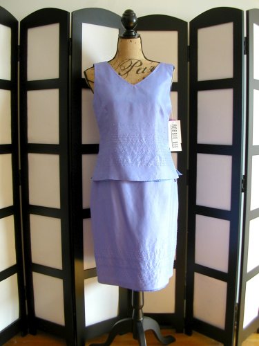 Robbie Bee NWT blue violet purple beaded silk tank skirt 2 pc set size 6