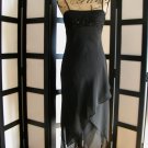 Eva Blue black bead handkerchief asymmetrical empire black dress size 6
