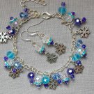 Royal blue aqua snowflake charm crystal bead Bracelet Earrings Set