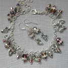 Ice Skate grey purple crystal bead charm Bracelet Earrings Set