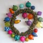 Chunky colorful rainbow bead stretch bracelet connected by metal chain