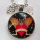 Angel Cat heart cabochon charm pendant necklace Angel Cat heart cabochon charm pendant necklace