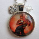 Halloween Black Cat orange hat cabochon charm pendant necklace Halloween Black Cat orange hat cabochon charm pendant necklace