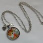 Cute Orange tabby Cat with daisy cabochon charm pendant necklace
