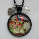 Siamese Cat flower bookcase cabochon charm pendant necklace