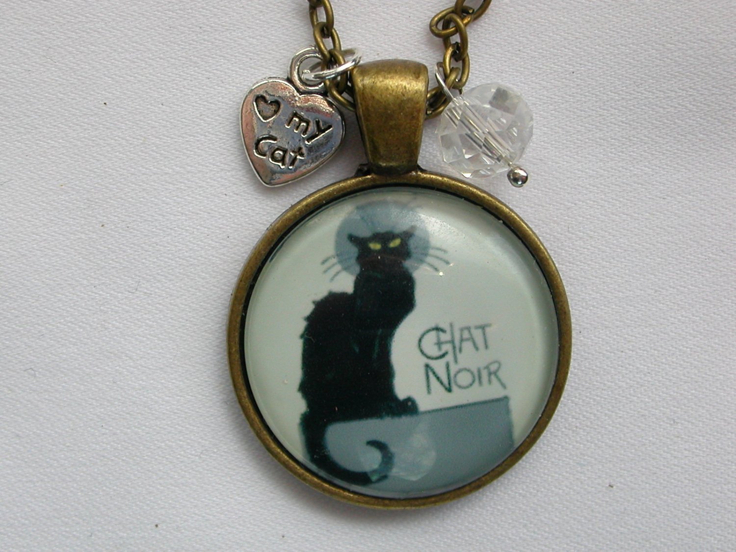 Chat Noir Black Cat cabochon charm pendant necklace