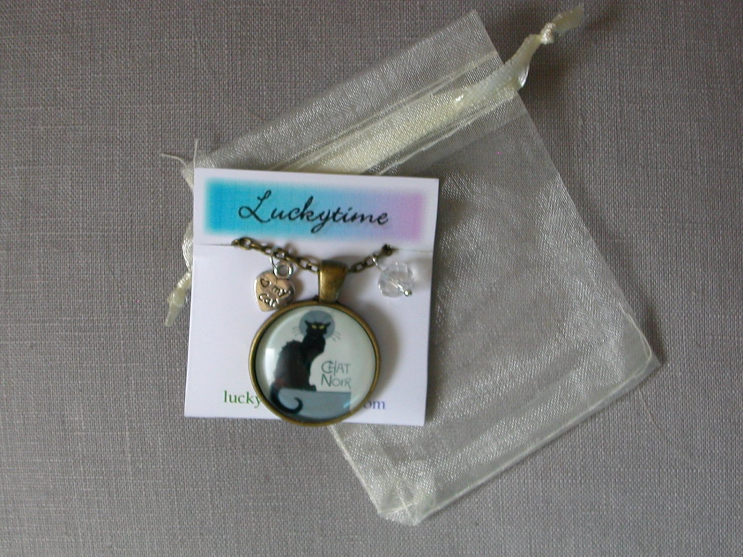 Chat Noir Black Cat cabochon charm pendant necklace