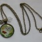 White Cat orange butterfly cabochon charm pendant necklace