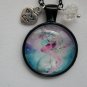White Cat pink blue masquerade cabochon charm pendant necklace