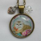 Ginger orange long hair Cat flower cabochon charm pendant necklace Ginger orange long hair Cat flower cabochon charm pendant necklace