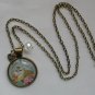 Ginger orange long hair Cat flower cabochon charm pendant necklace