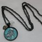 Grey scaredy Cat blue cabochon charm pendant necklace