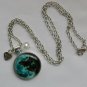 Green eyed Cat blue moon cabochon charm pendant necklace