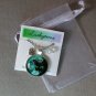 Green eyed Cat blue moon cabochon charm pendant necklace