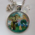 Orange Cat St Francis of Assisi cabochon charm pendant necklace