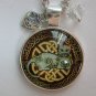 Celtic grey Cat on brown cabochon charm pendant necklace