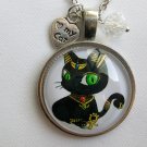 Black green eye Egyptian Cat Bast cabochon charm pendant necklace Black green eye Egyptian Cat Bast cabochon charm pendant necklace